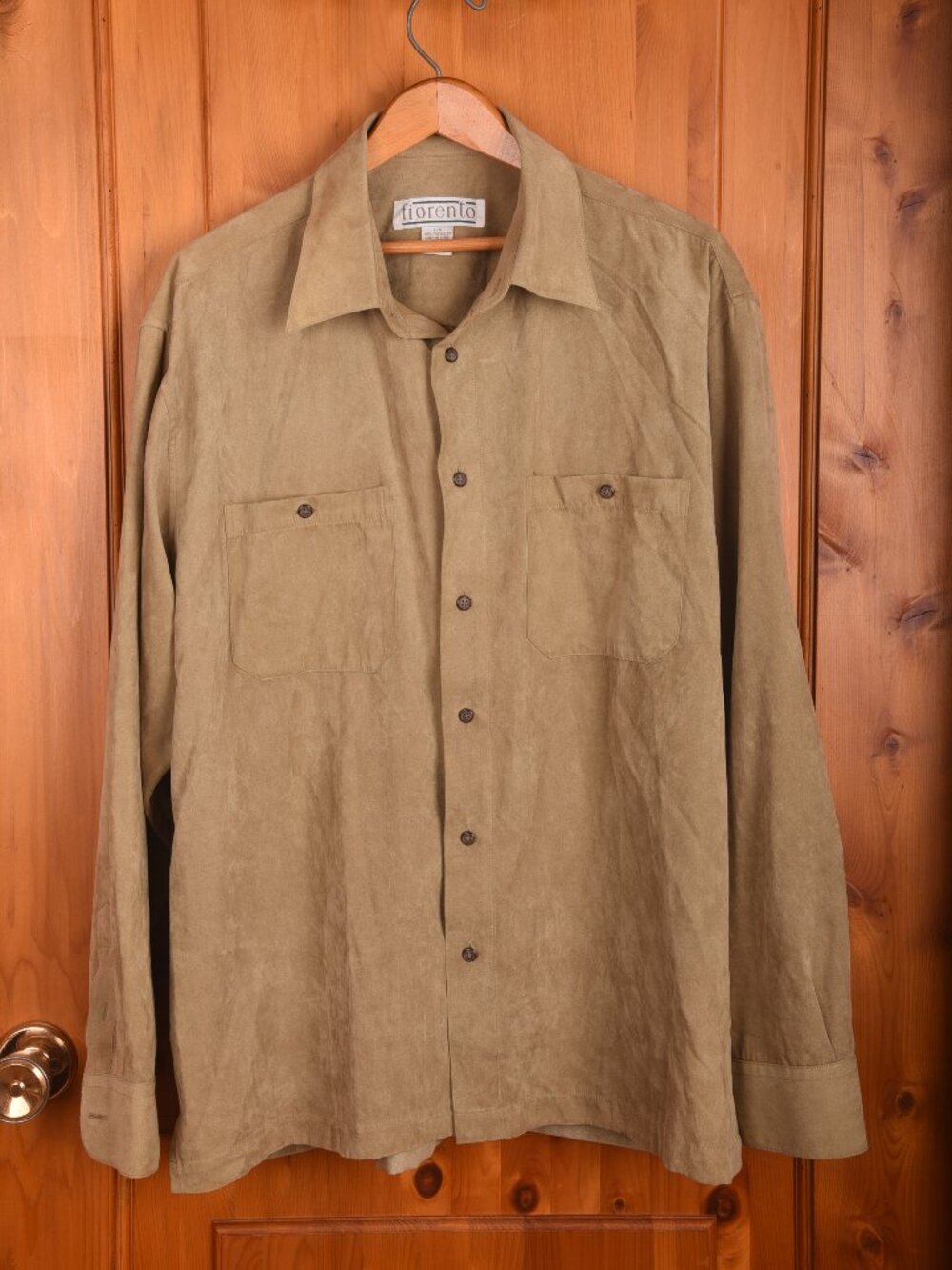Vintage Fiorento Faux Suede Button Down Shirt Brown Camel Size Large